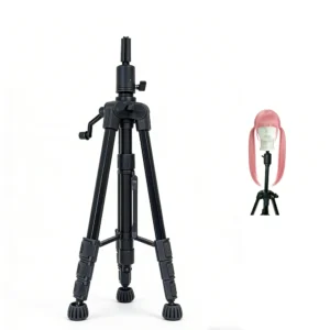 55 Inches Height Adjustable Wig Stand Wigs Display Making Hair Weave and Styling Wig Salon Display Head Stand Metal Tripod