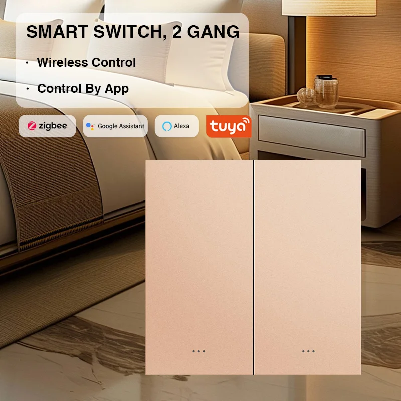 Jekon Smart Light Switch 2 Gang Alexa Google Assistant Wi-Fi Enabled USB/Battery Powered Wireless Remote Control Bar App Control