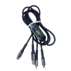 100W 120W Digital Display Super Fast Charging Cable Transparent Strip Light Type C IOS Micro 3 in 1 Nylon Weaving Data Cable Pack of 2