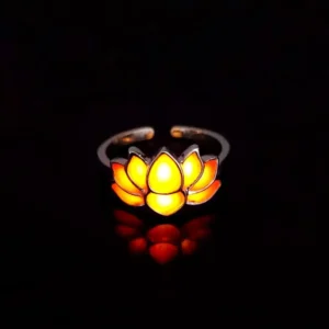 Europe and America New Glow in the Dark Women Luminous Lotus Ring Yoga Energy Ladies Flower Ring Pack of 12