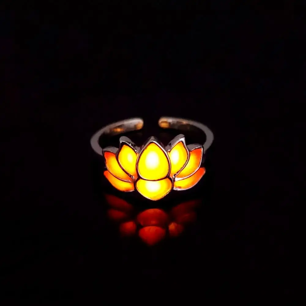Europe and America New Glow in the Dark Women Luminous Lotus Ring Yoga Energy Ladies Flower Ring Pack of 12