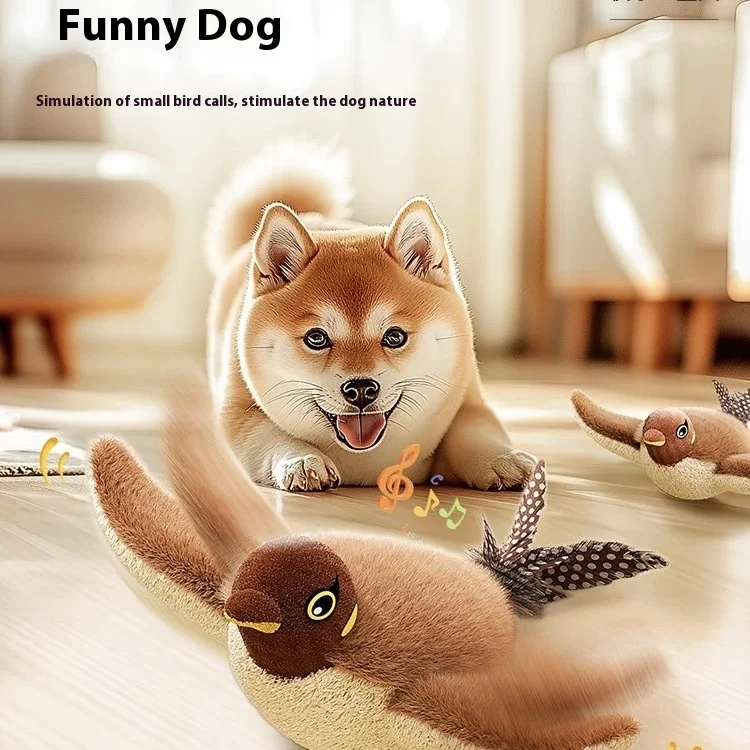 Smart Electric Rechargeable Plush Flapping Bird Toy for Dogs Cats Touch Activated Sparrow Interactive Cat Toy Pack of 3