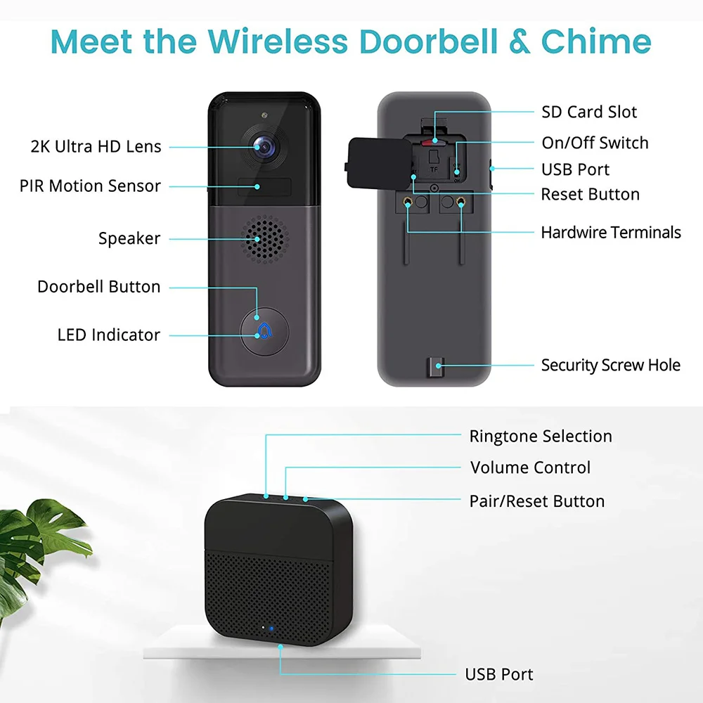Tuya Video Doorbell WiFi 1080P HD Chime Smart Home Intercom System Wireless WiFi Smart IP Video Doorbell - Image 2