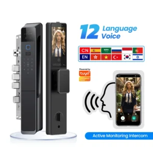Kadonio Palm Scanner Fully Automatic WiFi Tuya Face ID Access Control Electric Deadbolt Digital Gate Lock with Active Intercom