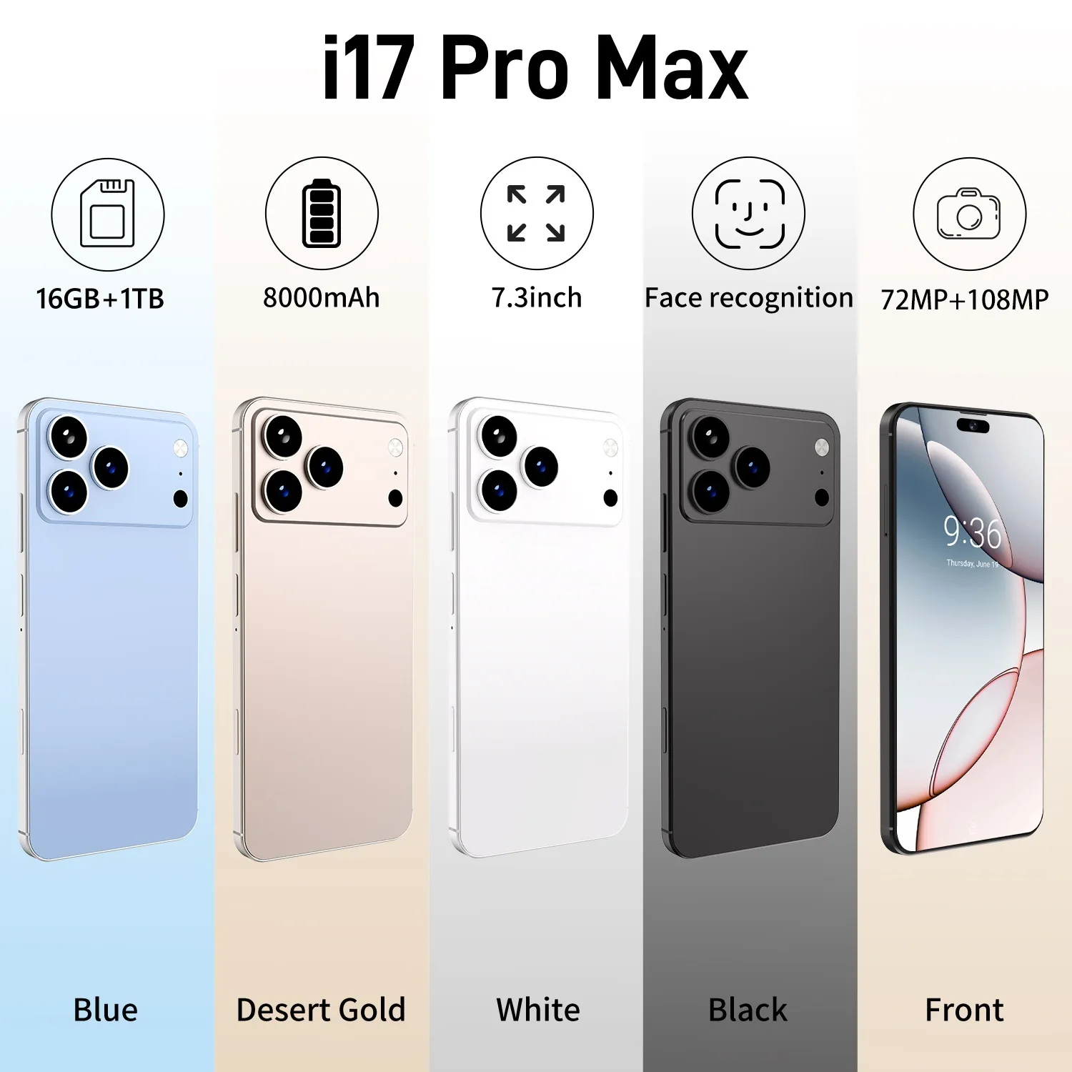 I 17 Pro 5G Smartphone 108MP Triple Camera 12GB+512GB 6000mAh Fast Charge Version Cross-Border Hot Selle - Image 4