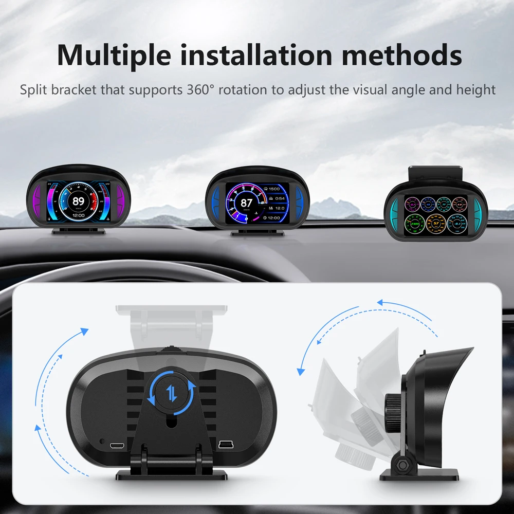Universal OBD2+GPS Smart Gauge 3.5Inch Screen HUD P2 Head up Display Smart Digital Instrument OBDII Speedometer - Image 3