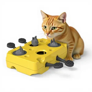Dropshipping Indoor Durable Educational Cat Toy Interactive Slow Feeding Cheese Shape Whack a Mole Puzzle Feeder for Cats Pack of 2