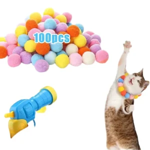 100 PCS Classic Interactive Plastic Cat Ball Launcher Gun Toy Automatic Fetch Boredom Buster Indoor Use Cats Kittens Pack of 3