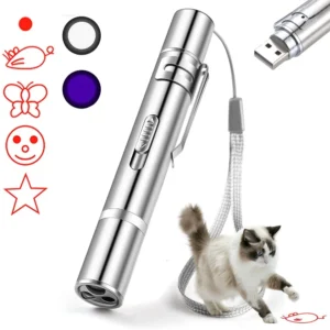 Rechargeable Multi-Function Laser Pointer Cat Toy with 5 Patterns, USB Charging ,3 Modes ,Training Chaser Cat Interactive Toys Pack of 15