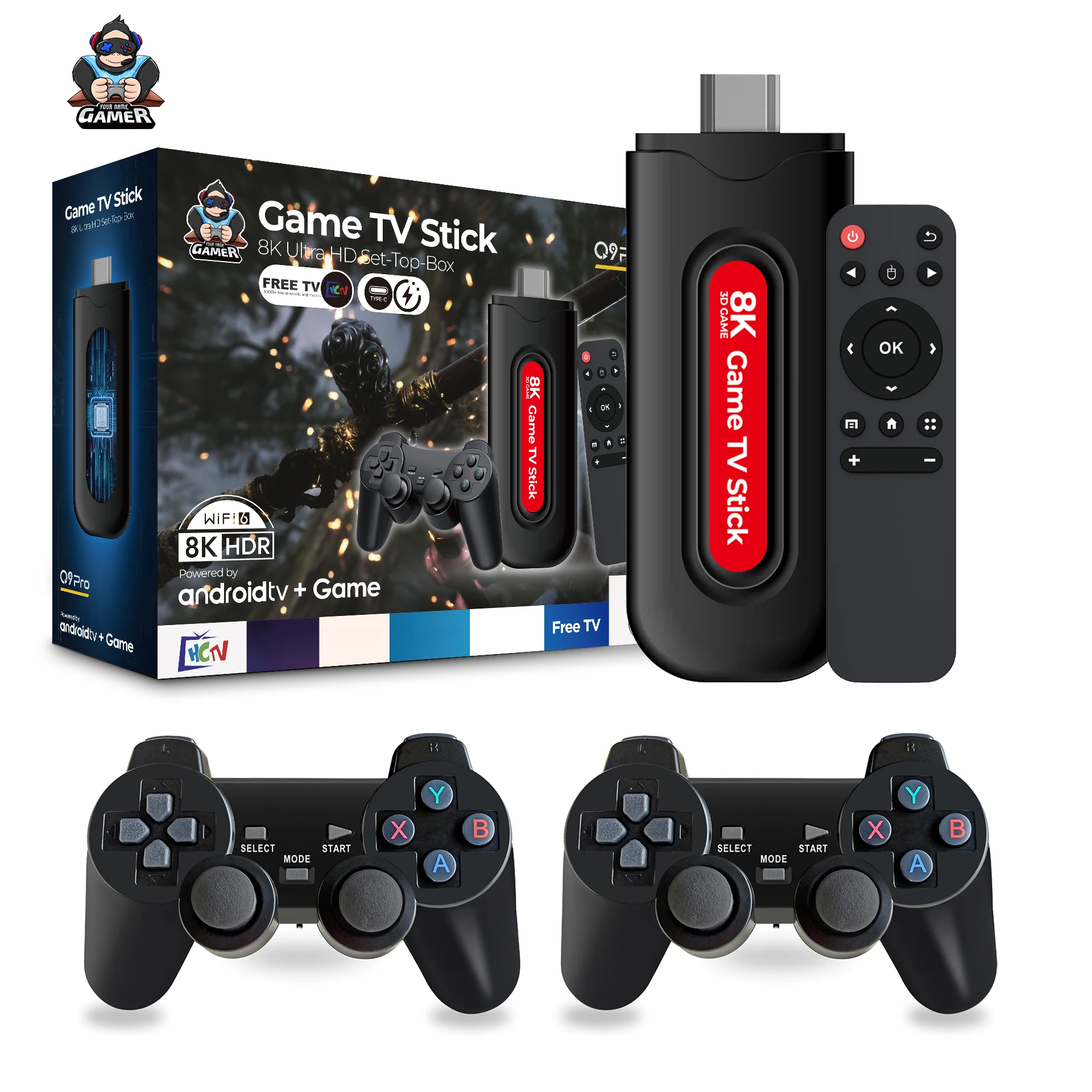 Zoku Q9PRO TV Game Console 8GB ROM Android 16.0 Full HD 8K Decoding Factory 30000+ Retro Classic Games Tv Stick