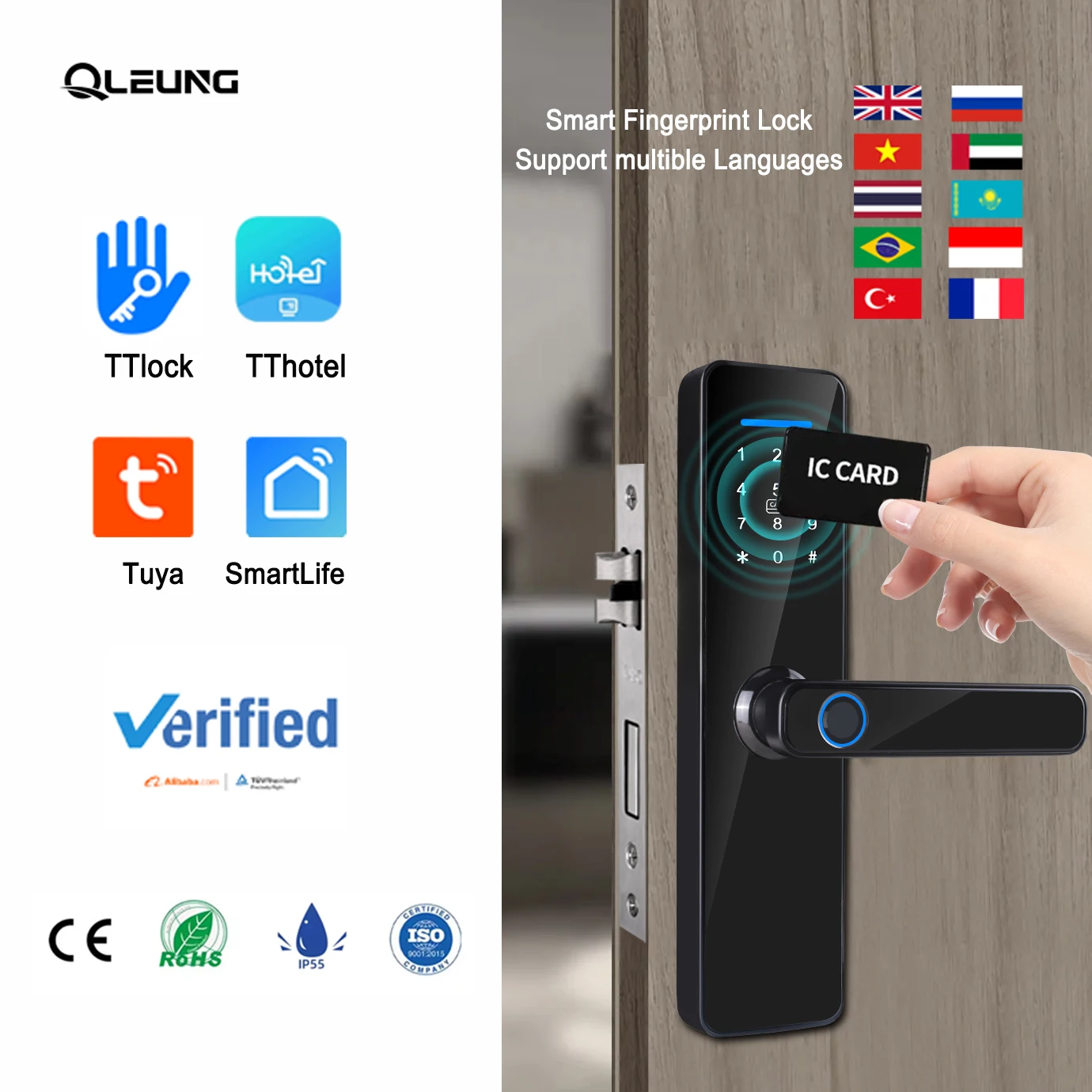 WiFi APP Control Intelligent Fingerprint Key Password Card Tuya Smart Home Wood Door Lock - Image 2