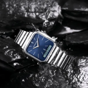 CAINUOS Men's Sports Watches Outdoor Multifunctional Dual Display With Night Light Stainless Steel Band, Stopwatch