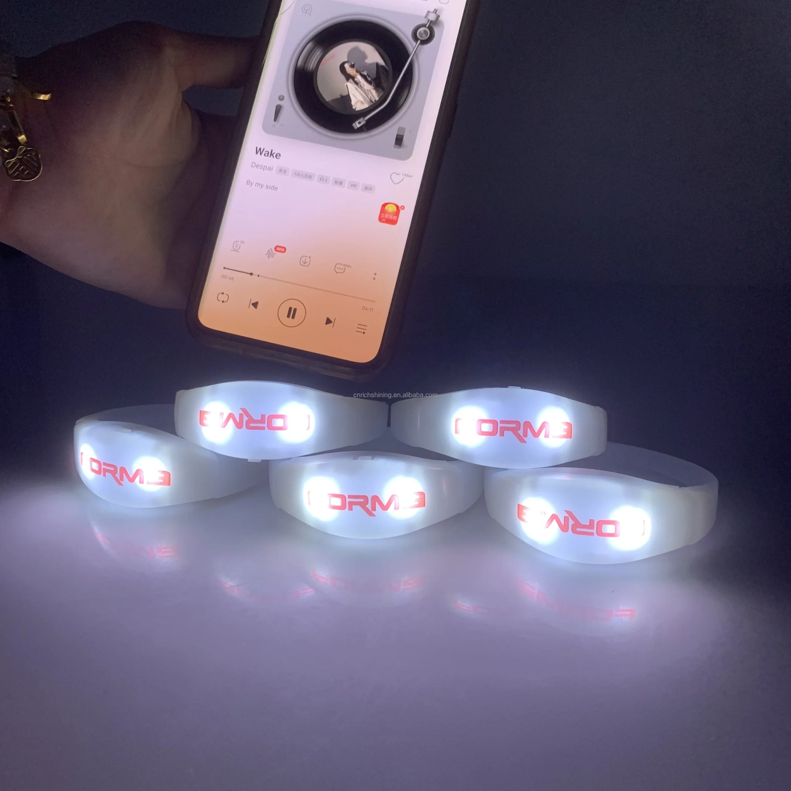 RICHSHINING Music Sound LED Flash Wristband Light up LED Bracelet Wireless Glowing Wristband for Bar Party Pack of 500