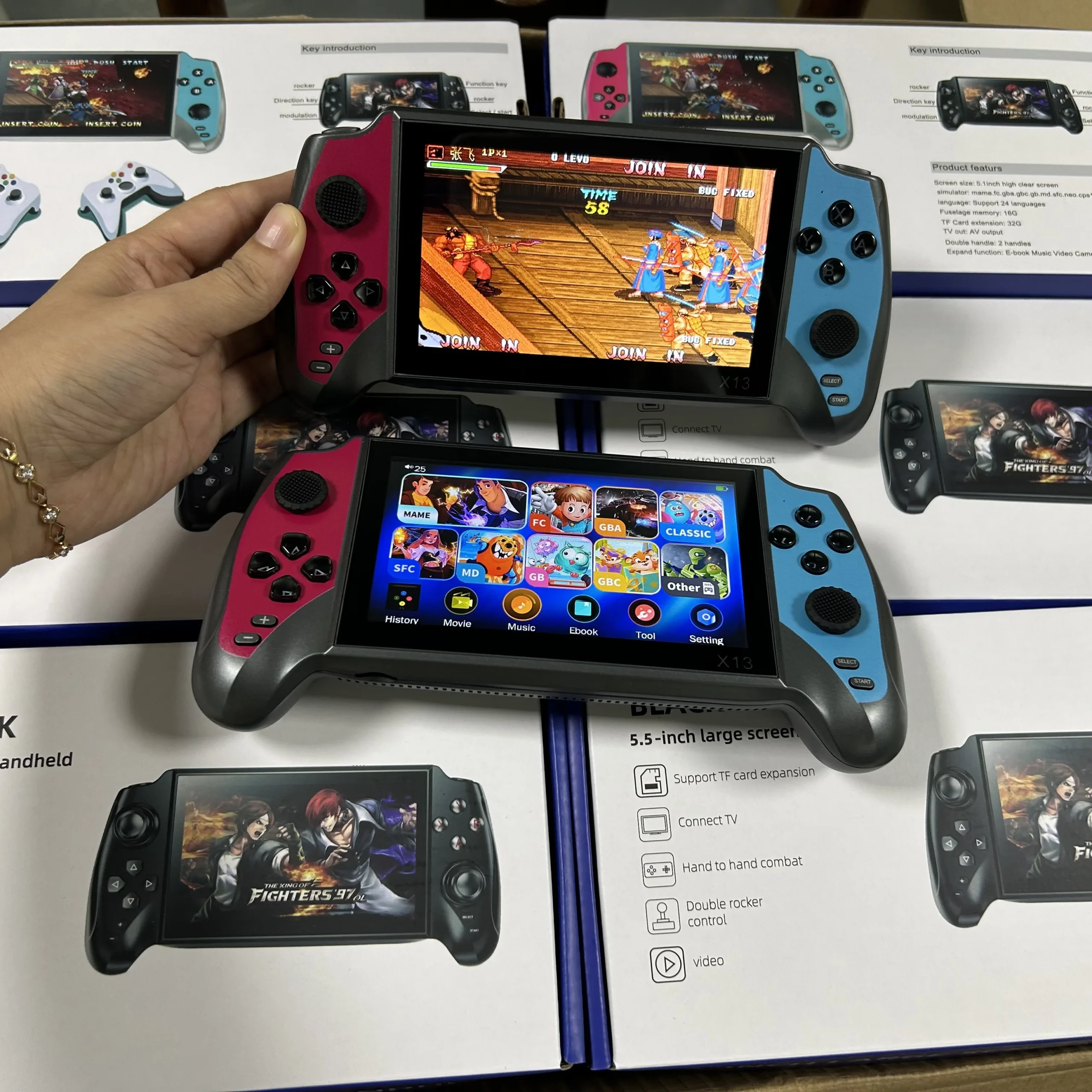 X13 5.5" Portable 3000 Games Handheld Android Kids Retro Portable Video Game Player HD Game Console Pack of 2 - Image 4