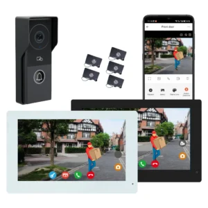 Tuya 2 Wire Video Doorbell with Touch Screen Monitor Smart Life Waterproof Door Phone with Video Camera and Unlocking Function