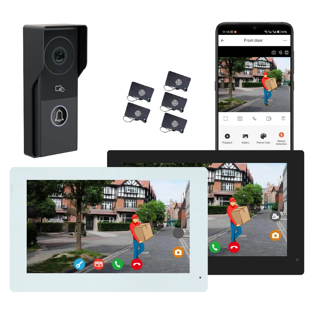 Tuya 2 Wire Video Doorbell with Touch Screen Monitor Smart Life Waterproof Door Phone with Video Camera and Unlocking Function
