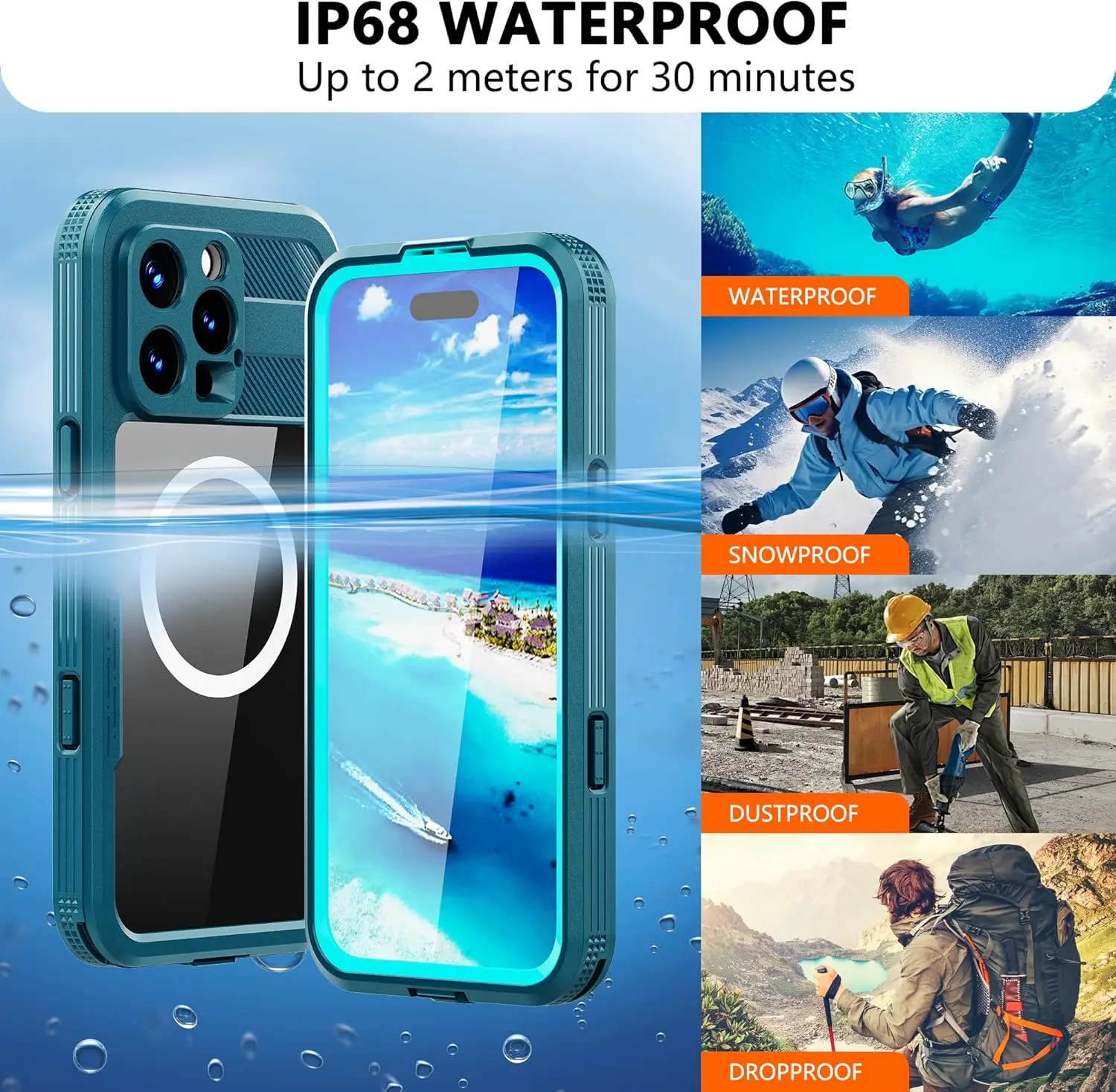 Luxury Swimming Case Water-Proof Magnetic Wireless Charging Case Packaged in OPP Bag for iPhone 16 Pro Max - Image 4