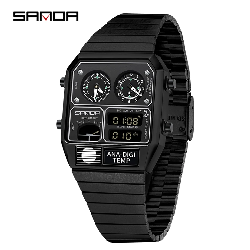 SANDA 3192 Electronic Watch for Men Youth and Leisure Multi Functional Temperature Gauge Stopwatch Timing Electronic Watch Pack of 2 - Image 3