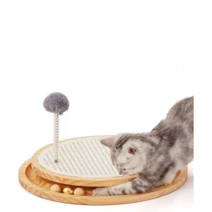 Natural Sisal Cat Scratcher Toy with Solid Wood and Corrugated Paper Durable Interactive Ball for Cats Scratch Pack of 2