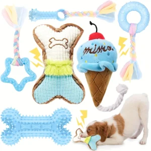 6 Pack Cute Soft Rubber Puppy Toy with Rope Small Dog Chew Toy Durable Balls for Playing and Dog Training for Blue Breed Pack of 2