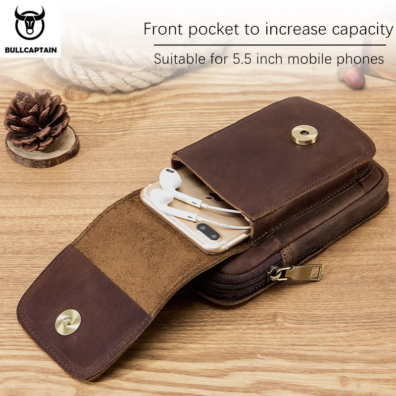 BULLCAPTAIN Genuine Leather Small Summer Waist Belt Pouch with Zipper Closure Hook Design Phone Pouch & Cigarette Case Pack of 2 - Image 3
