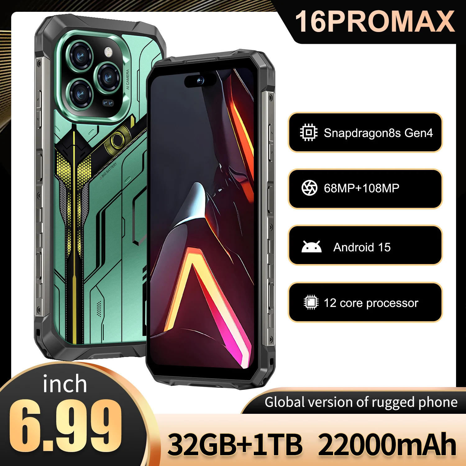 Model Kingkong 5 Rugged Smartphone 6.99'' FHD 32GB+1TB 22000mAh Android 15 Mobile Phones NFC LTE Waterproof Phone - Image 4