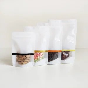13x20cm New Product Colour Striped Ziplock White Plastic Stand up Pouch Bags with Window for Food Packaging Pack of 200