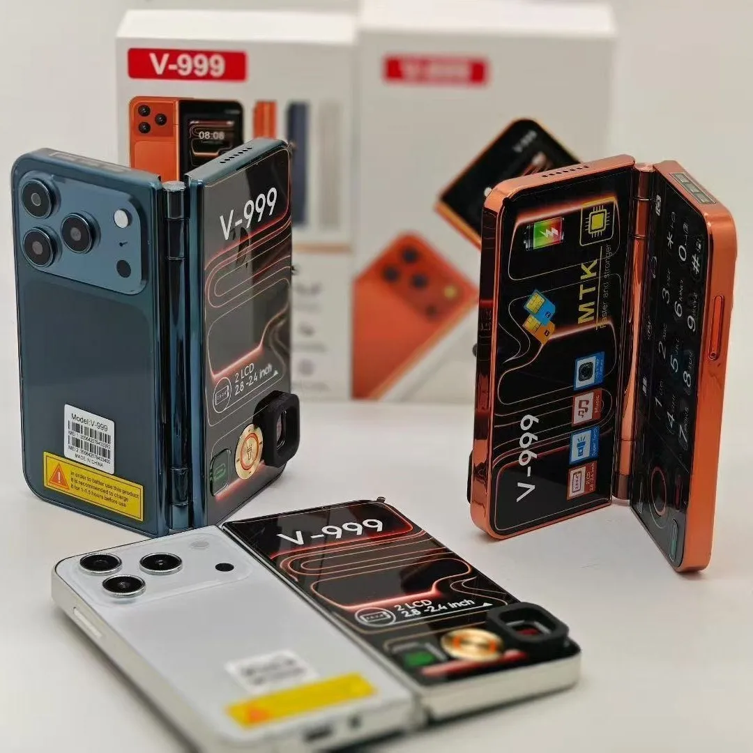 V-999 Foreign Language Version Dual Screen 2.8 Inch Folding Feature Phone Large Buttons Flashlight Spare Phone - Image 2