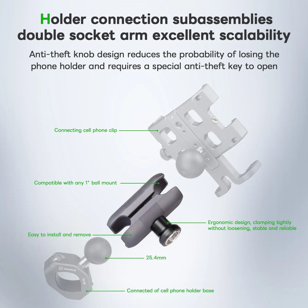 FANAUE DA-60F Double Socket Arm Mobile Phone Holder Anti-Theft Function - Image 4