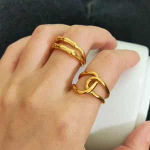 Trendy Creative Chain Knot Cross Rings Waterproof Atmosphere Double Twisted Wire Metal Ring for Women