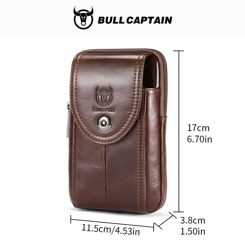 BULLCAPTAIN Genuine Leather Small Waist Bag for Men Casual Outdoor Fanny Pack Phone Pouch Multifunction Shoulder Crossbody Bags Pack of 2 - Image 4