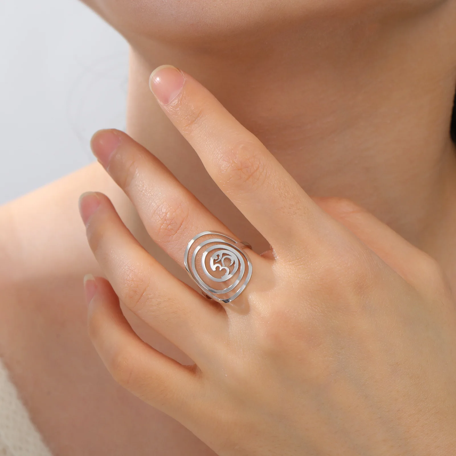 Spiritual Spiral Ring For Women Men OM Symbol Stainless Steel Hollow Rings Buddhism Hindu Yoga Amulet Jewelry Gifts Pack of 10 - Image 2