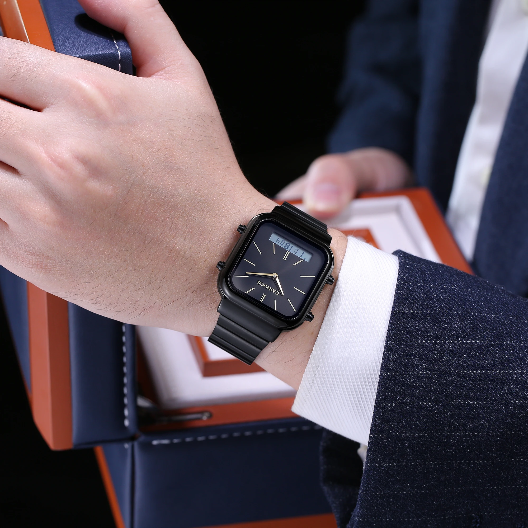 CAINUOS Men's Sports Watches Outdoor Multifunctional Dual Display With Night Light Stainless Steel Band, Stopwatch - Image 4