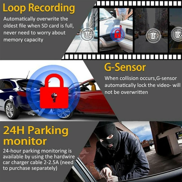 Kefa 1080P Dual Lens Car Dvr Camera Front and Rear Dash Cam with IPS Video Recorder Car Mirror - Image 4