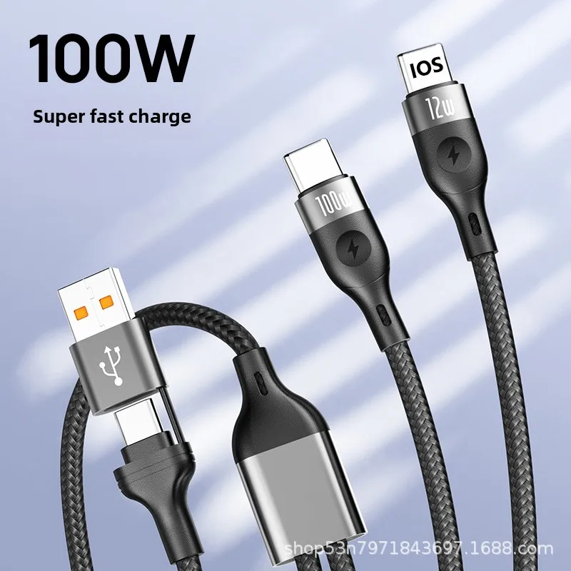100W 4-in-1 Dual Charging Data Cable Super Fast Nylon Jacket Braid Shielding Compatible with USB for Huawei Type-C for Apple PD Pack of 10 - Image 3