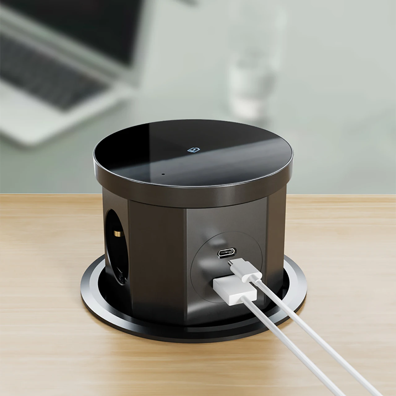 EU Hidden Design Dual USB Kitchen Pop up Socket Press Pop up Pneumatic Lift Socket Desktop Pop up Socket 18W Wireless Charger