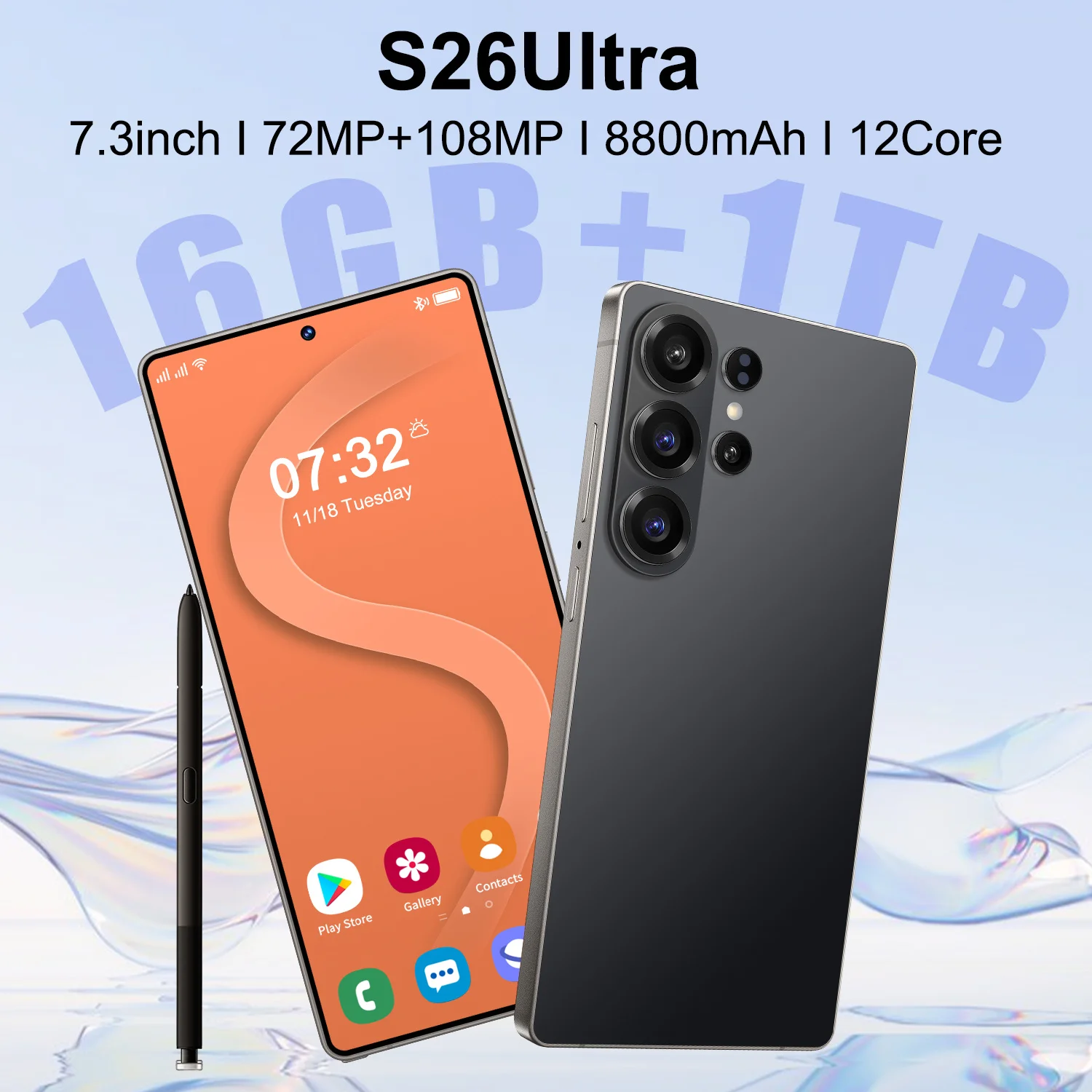 Smooth Scrolling S26 Ultra 5G Smartphone 16GB+1TB Storage Camera Unlocked Android Mobile Phone with Face ID Fingerprint Dual SIM
