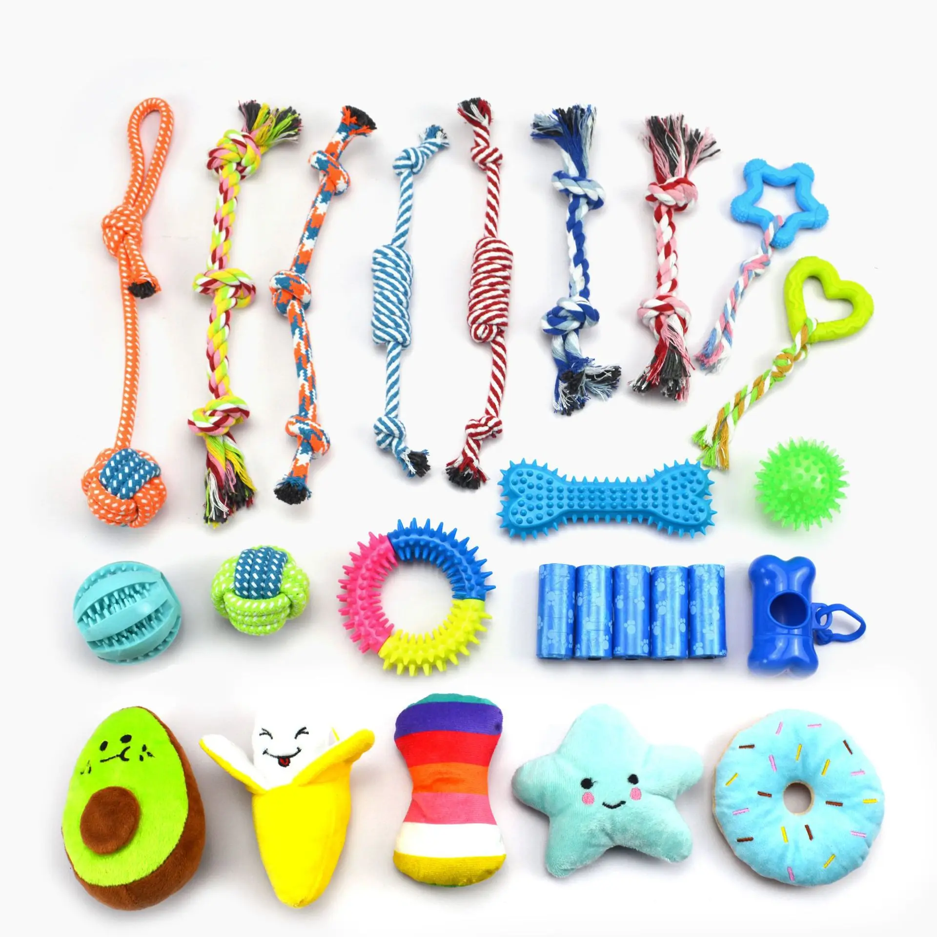 25Pack Durable Dog Chew Toy Set Eco-Friendly TPR Cotton Rope Plush Squeaky Interactive Teeth Cleaning Pet Aggressive Chewer Kit