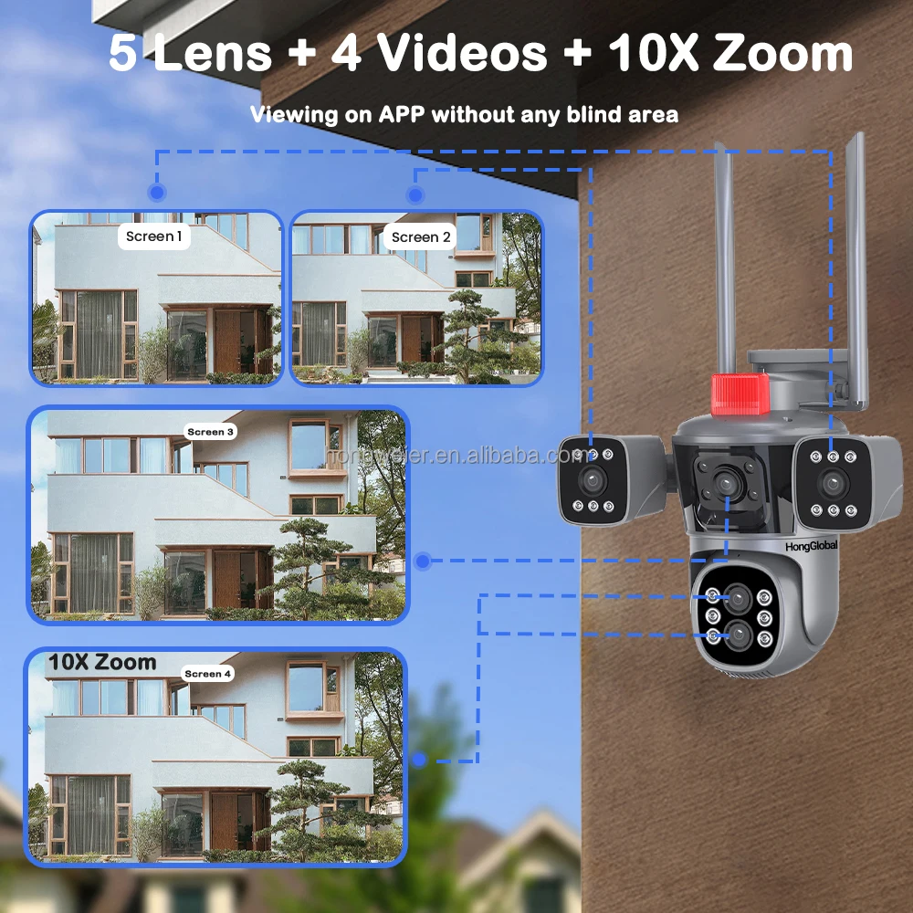 HongGlobal 10MP Outdoor Wireless PTZ Surveil CCTV Camera 360 IP Home 5K Five Lenses 10X Zoom WiFi Security Network Camera - Image 3