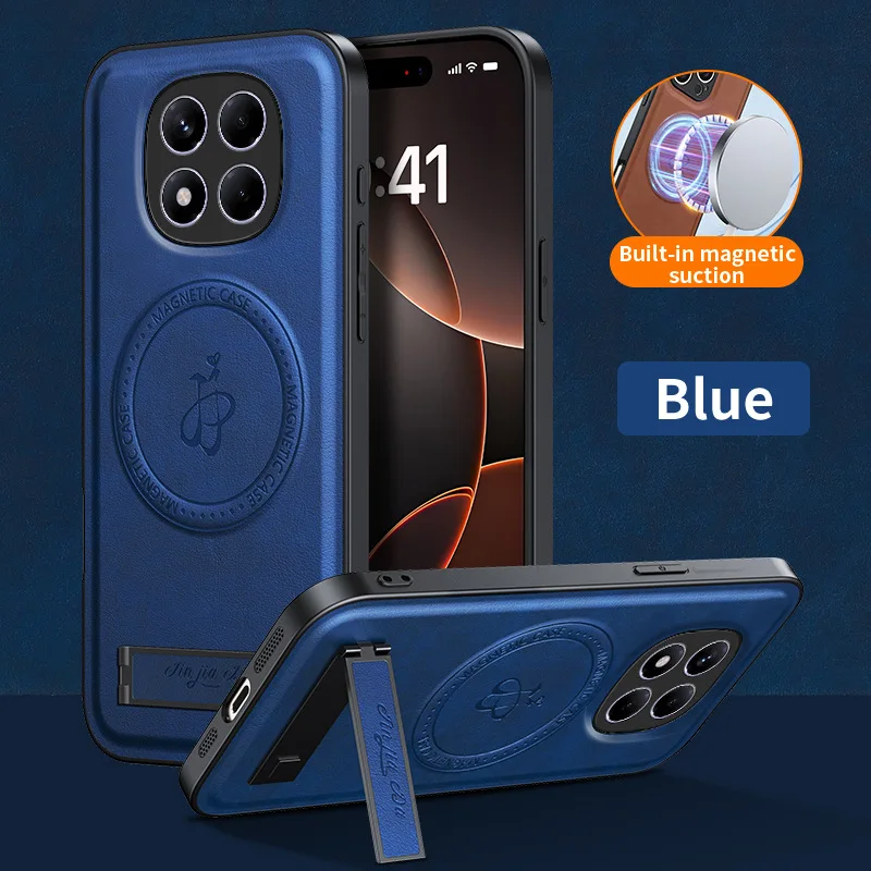 Rugged Magnetic Holder Pu Leather Kickstand Case for Xiaomi 17 Pro Max 15T Pro 12 14T 13T Wireless Charging Back Cover Pack of 10 - Image 4