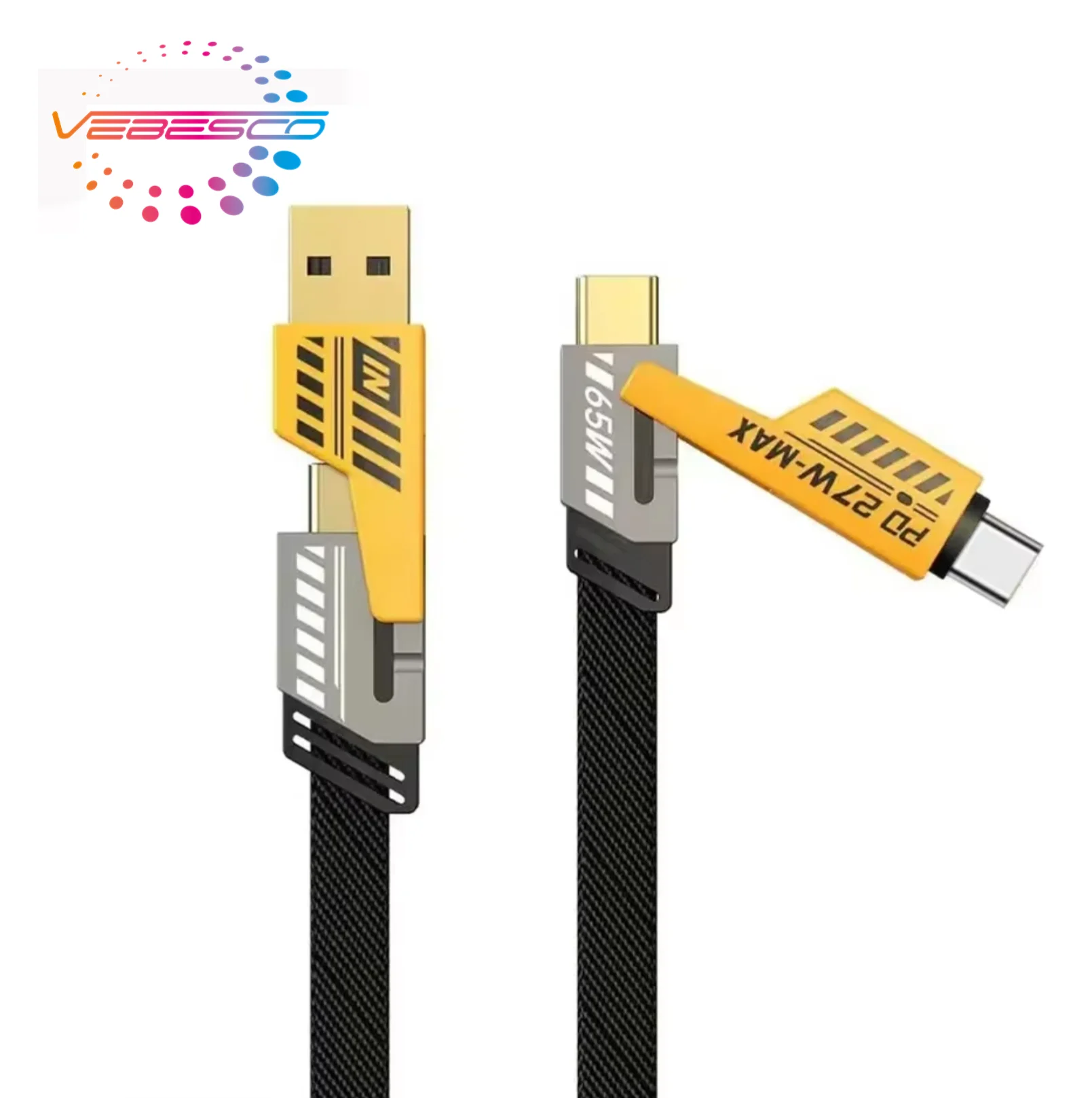 Popular 4-in-1 Fast Charging 65W USB C Cable 27W PD Multi-Data Nylon Braided Cable with Metal PVC for Telephone Charging Pack of 20