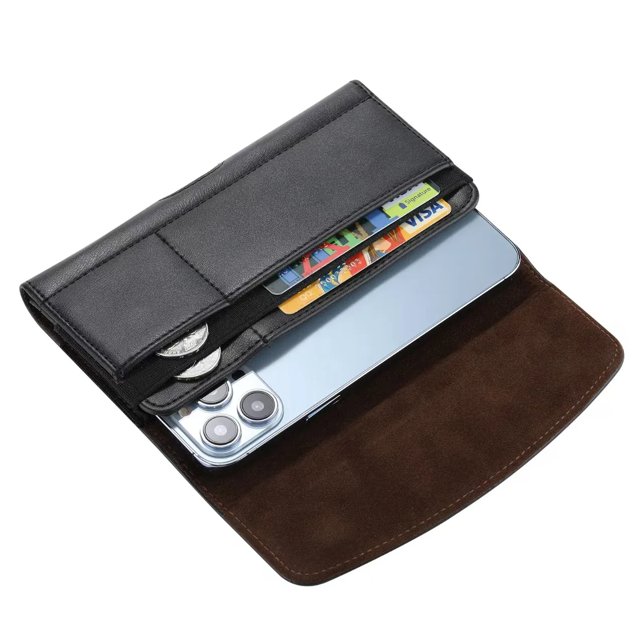 Belt Multi-Functional Men's Card Hanging Waist Magnetic Mobile Phone Bag 14 Flip Through Belt PU Leather Case Wallet Bag Pack of 10 - Image 4