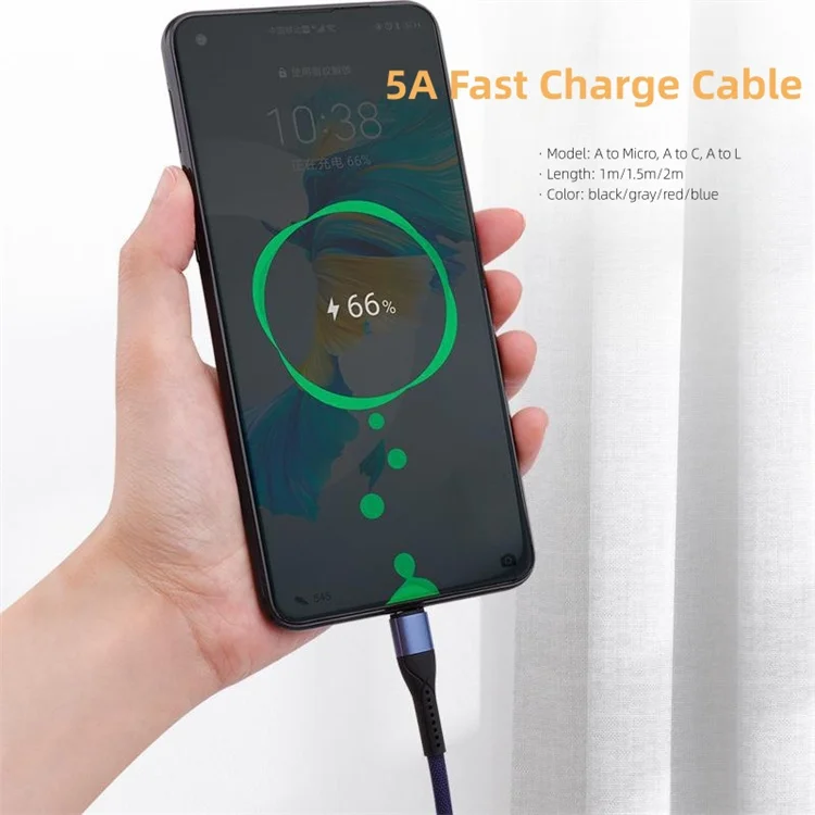 Braided 120W 5A Fast Charging Data Cable USB Type-C Fast Charging Data Cable Compatible with iPhone and Huawei Phones Pack of 50 - Image 2
