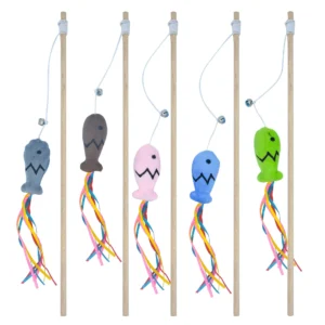 Manufacturers Fishing Rod Wooden Pole Mint Ribbon Fish Teasing Cat Rod Cat Teasing Toys Pack of 20