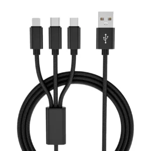 Nylon Type-C One-to-Three Charging Cable for & Android USB Fast Charging Customizable Wholesale Pack of 50