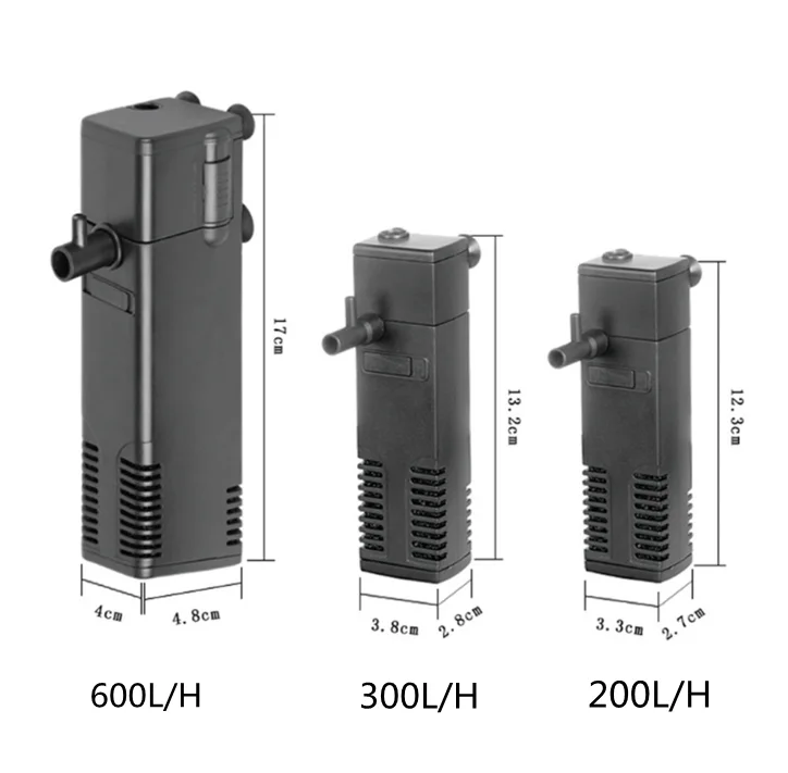 Small 3-in-1 Plastic Low Water Level Aquarium Filter Submersible Built-in Oxygenation Water Purification Fish Tank Filter Pack of 2 - Image 3