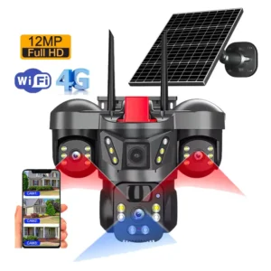 V380pro 15MP Pro 3-Lens 3 Screen 4G WIFI 9MP Solar Panel Battery PTZ AI Smart Security Camera Colorful Night for CCTV Camera Pack of 6