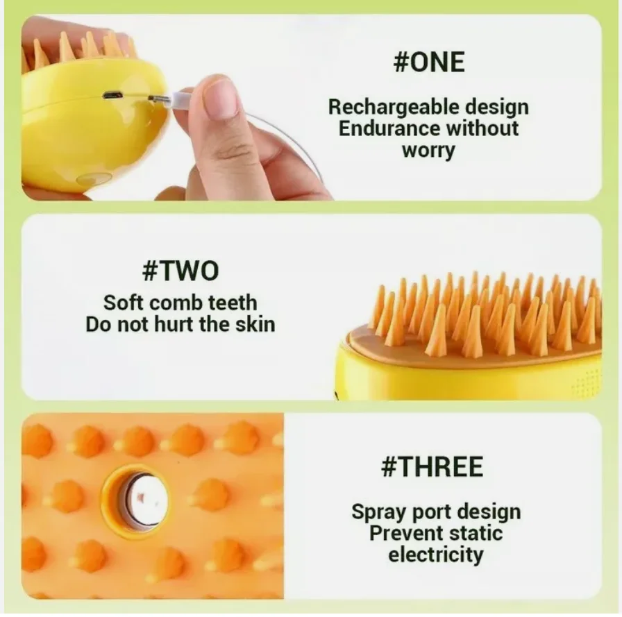 Cat Luxury Eco-Friendly Plastic Stocked Brush Steam Brush for Pet Grooming Shedding 3 in 1 Electric Indoor Use Massage Comb Pack of 10 - Image 4
