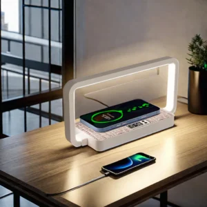 Modern 10W Wireless Charging LED Table Lamp with Mobile Phone Holder Practical for Reading Room 5-Level Touch Control