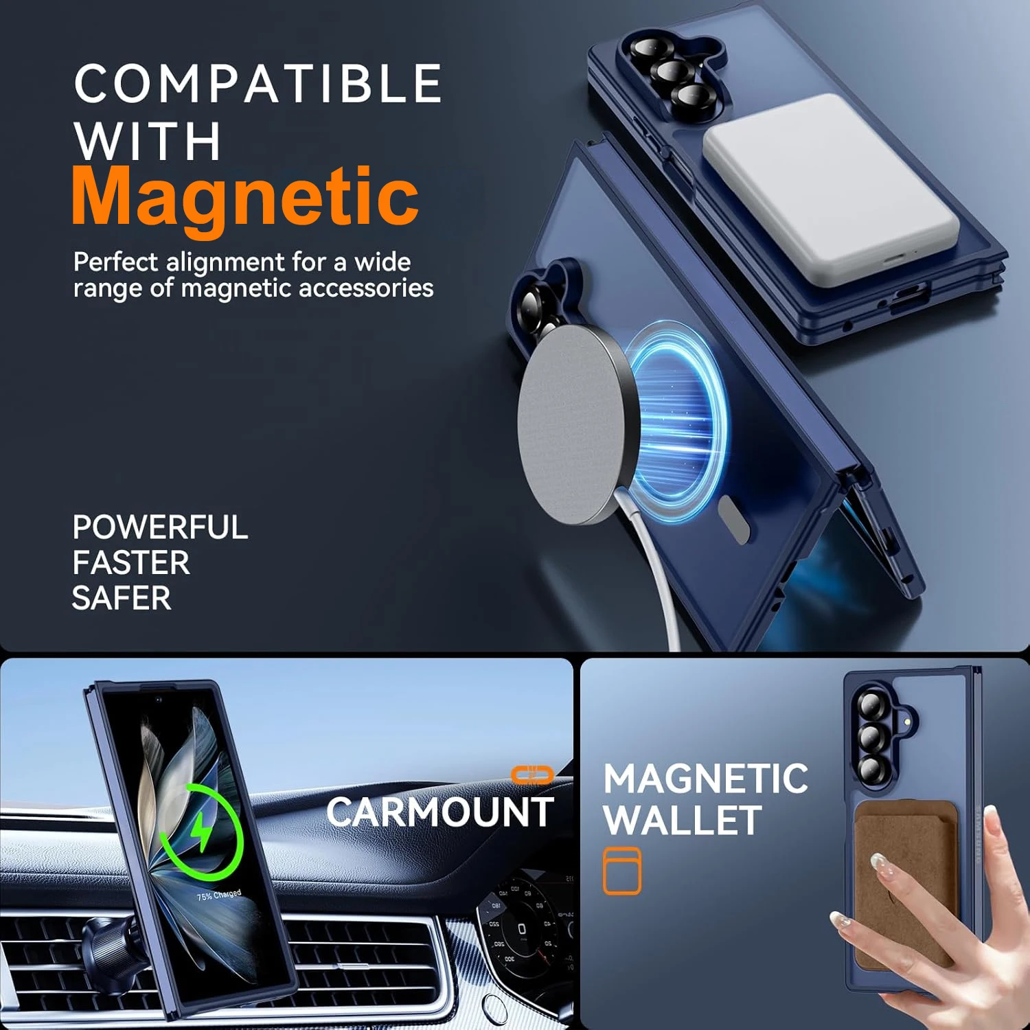 Magnetic Wireless Charging Case for Samsung Galaxy Z Fold 7 Translucent Mobile Phone Cases with Magnet Cover for Fold7 New - Image 3